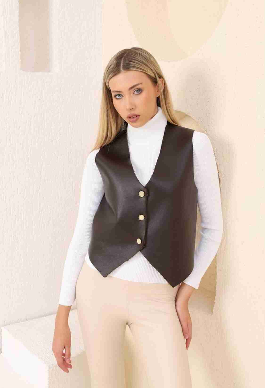 Leather Buttoned Vest - Brand: Topshow - Women & Kids, Baby Clothes Wholesale - TheBS Women