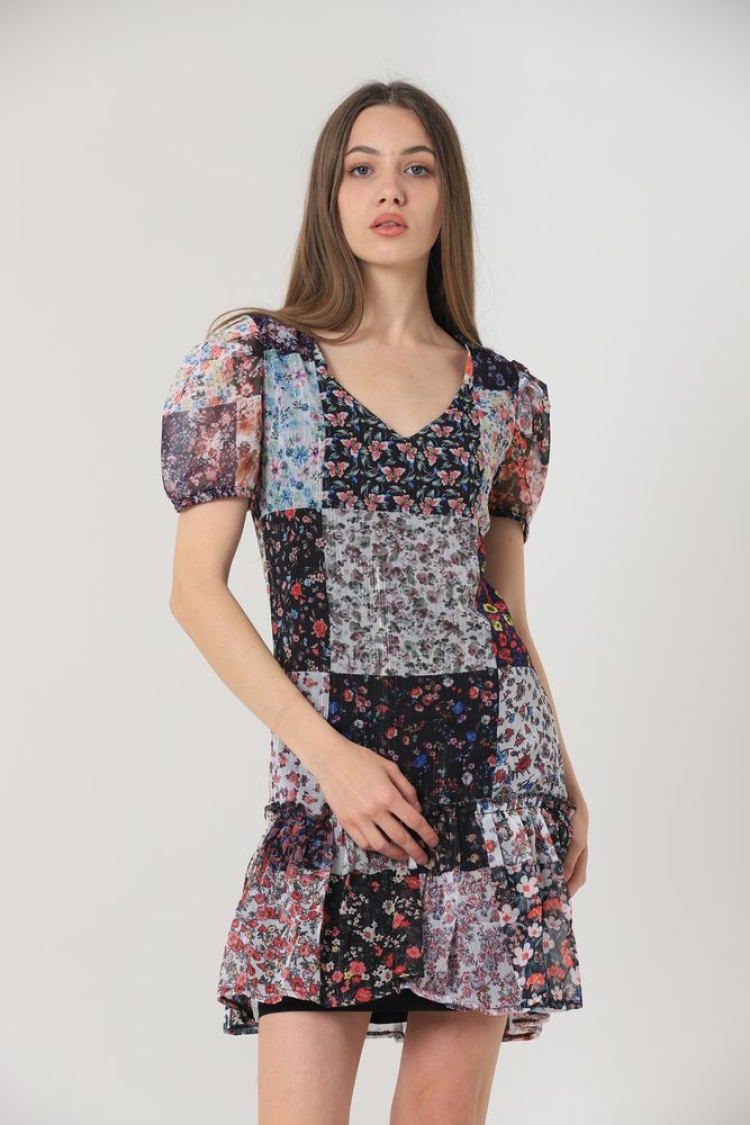Mixed Floral V-Neck Short Sleeve Dress - Brand: Topshow - Women & Kids, Baby Clothes Wholesale - TheBS Women