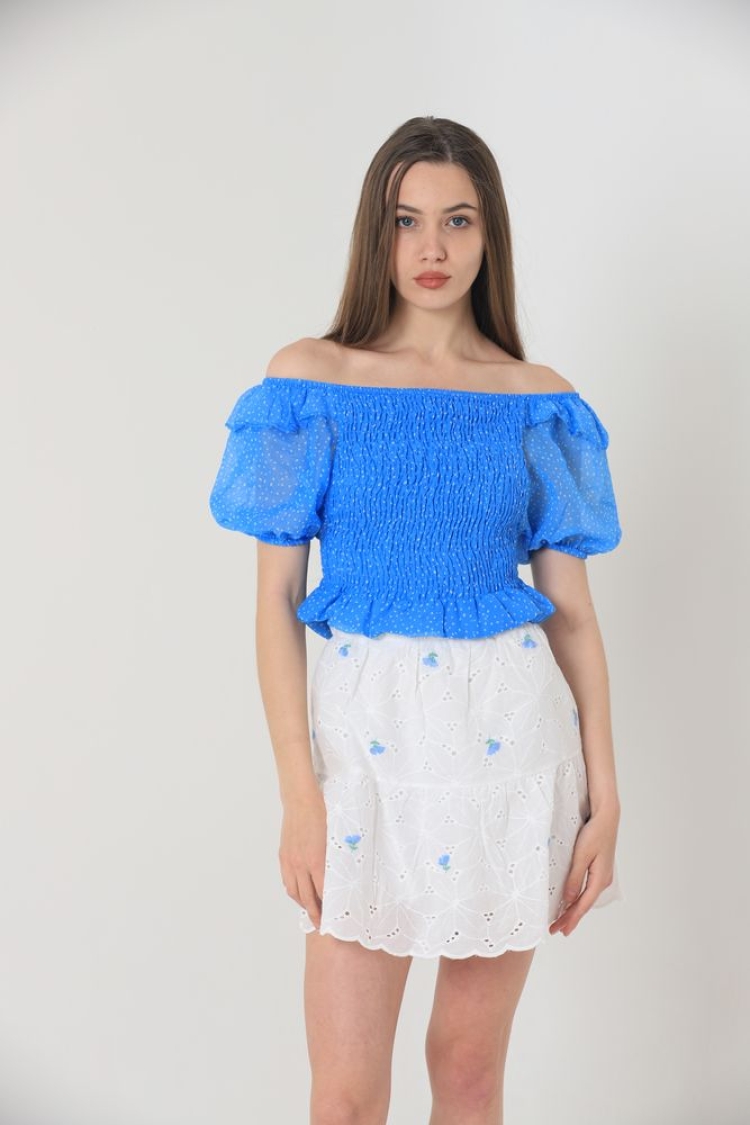 Floral Embroidered Above Knee Skirt -& Blue - Brand: Topshow - Women & Kids, Baby Clothes Wholesale - TheBS Women