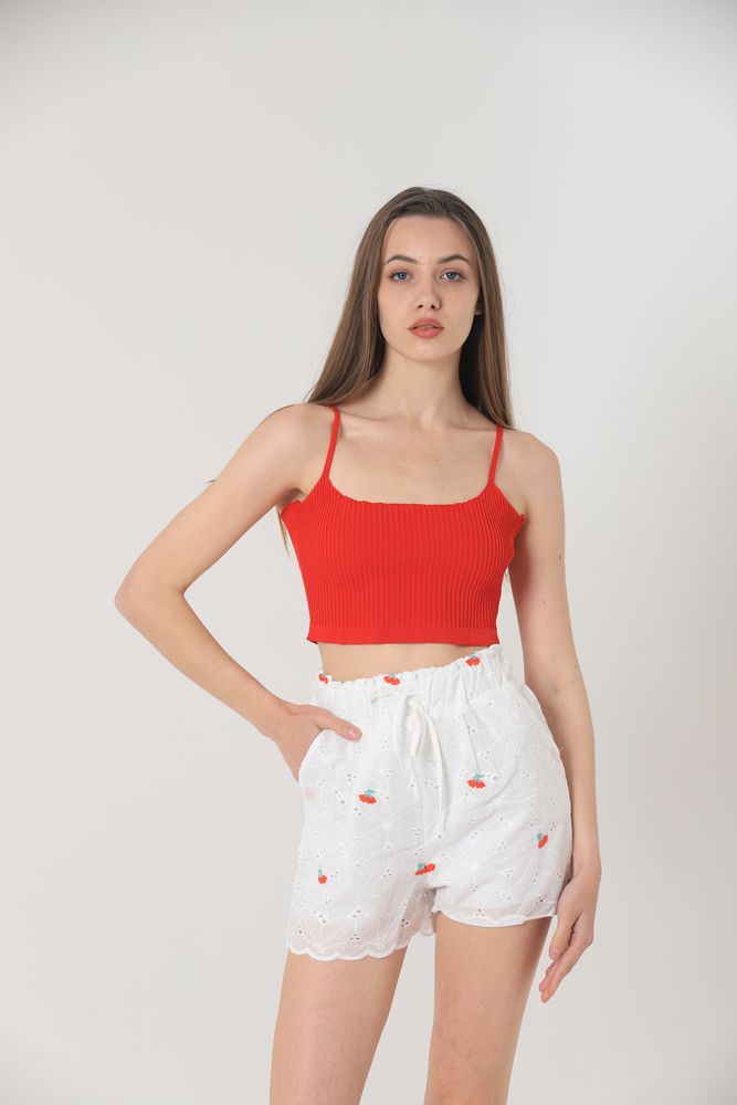 Floral Embroidered Pocket Shorts – White & Red – Brand: Topshow – Women & Kids, Baby Clothes Wholesale – TheBS Women