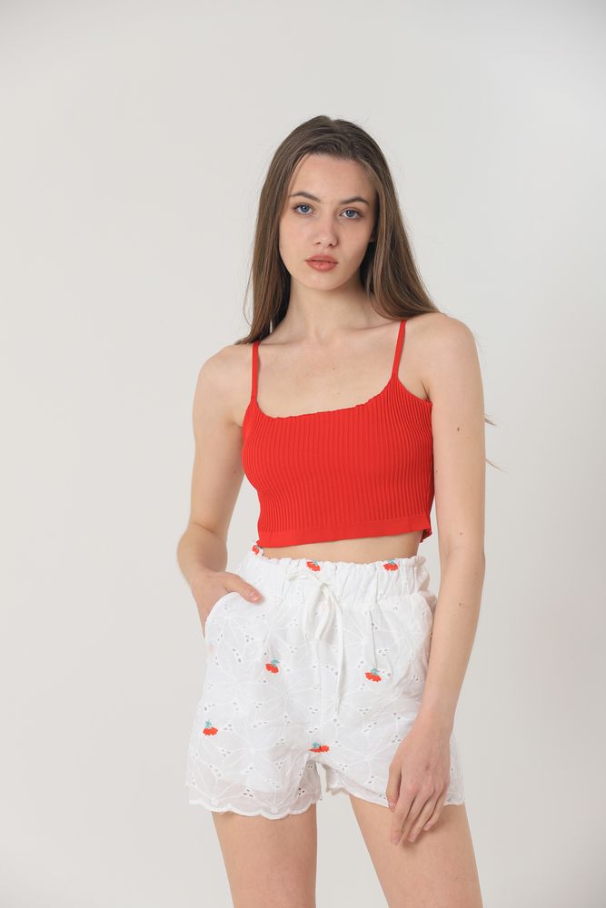 Floral Embroidered Pocket Shorts – White & Red – Brand: Topshow – Women & Kids, Baby Clothes Wholesale – TheBS Women