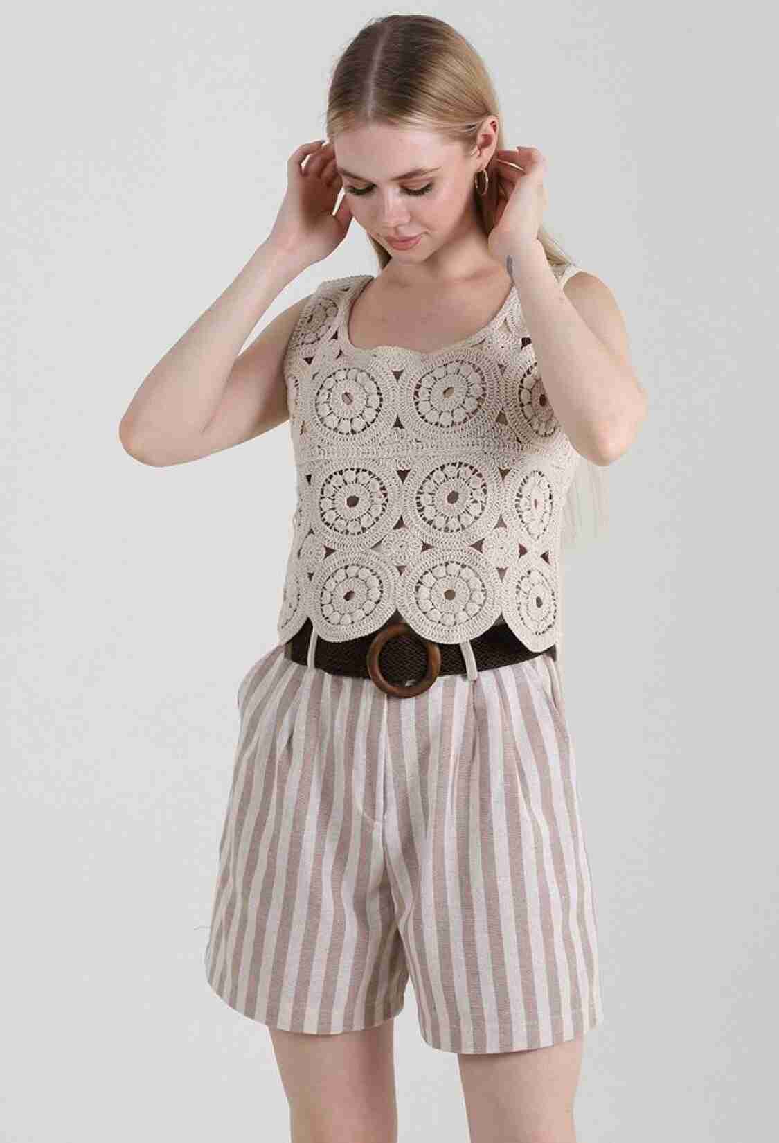 Striped Belted Linen Shorts - Brand: Topshow - Women & Kids, Baby Clothes Wholesale - TheBS Women