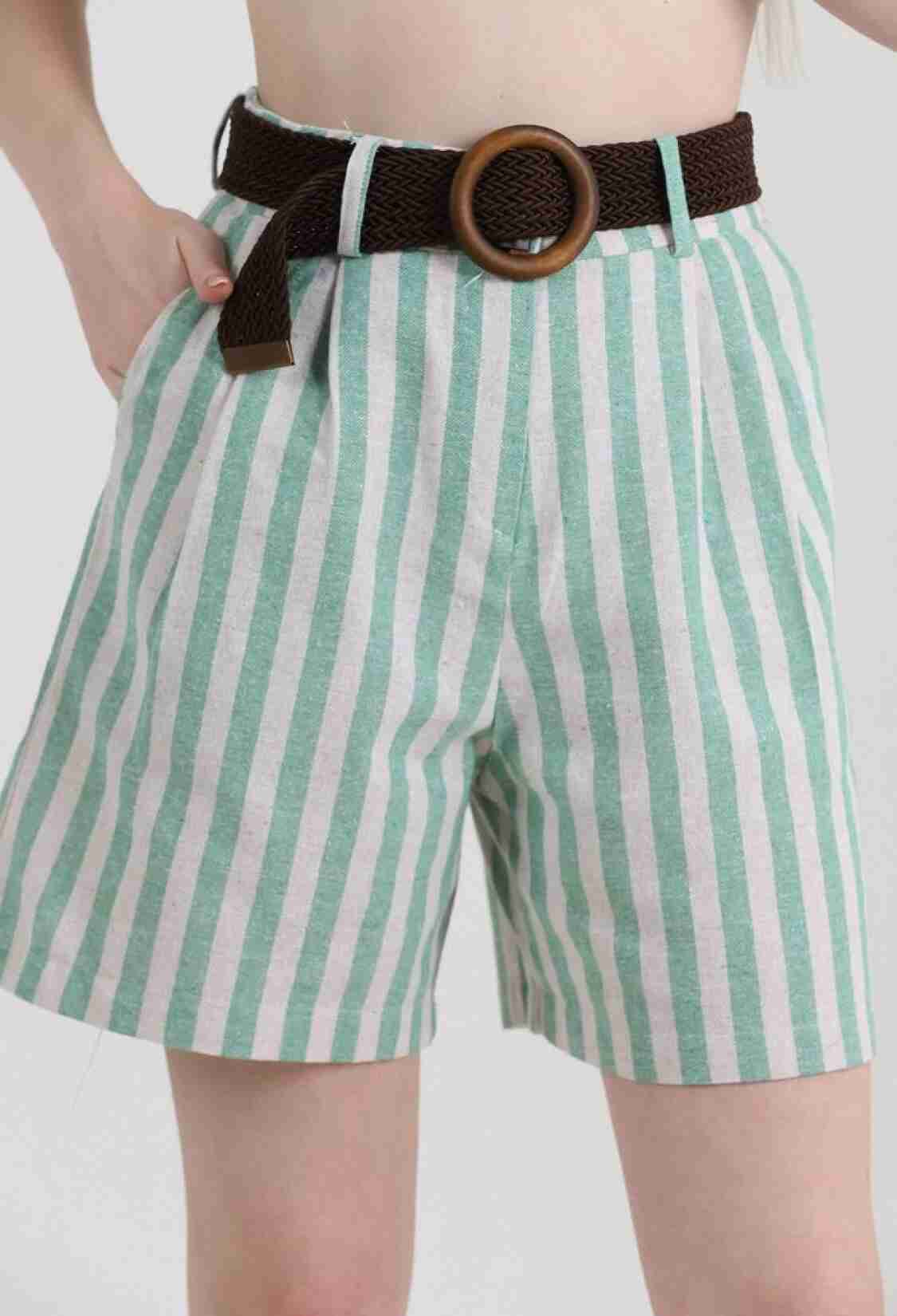 Striped Belted Linen Shorts - Brand: Topshow - Women & Kids, Baby Clothes Wholesale - TheBS Women