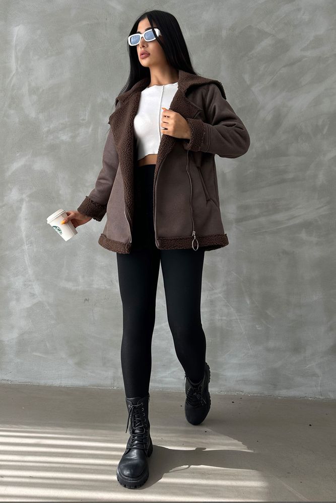 Zippered Leather Coat With Fur Collar - Brand: Topshow - Women & Kids, Baby Clothes Wholesale - TheBS Women