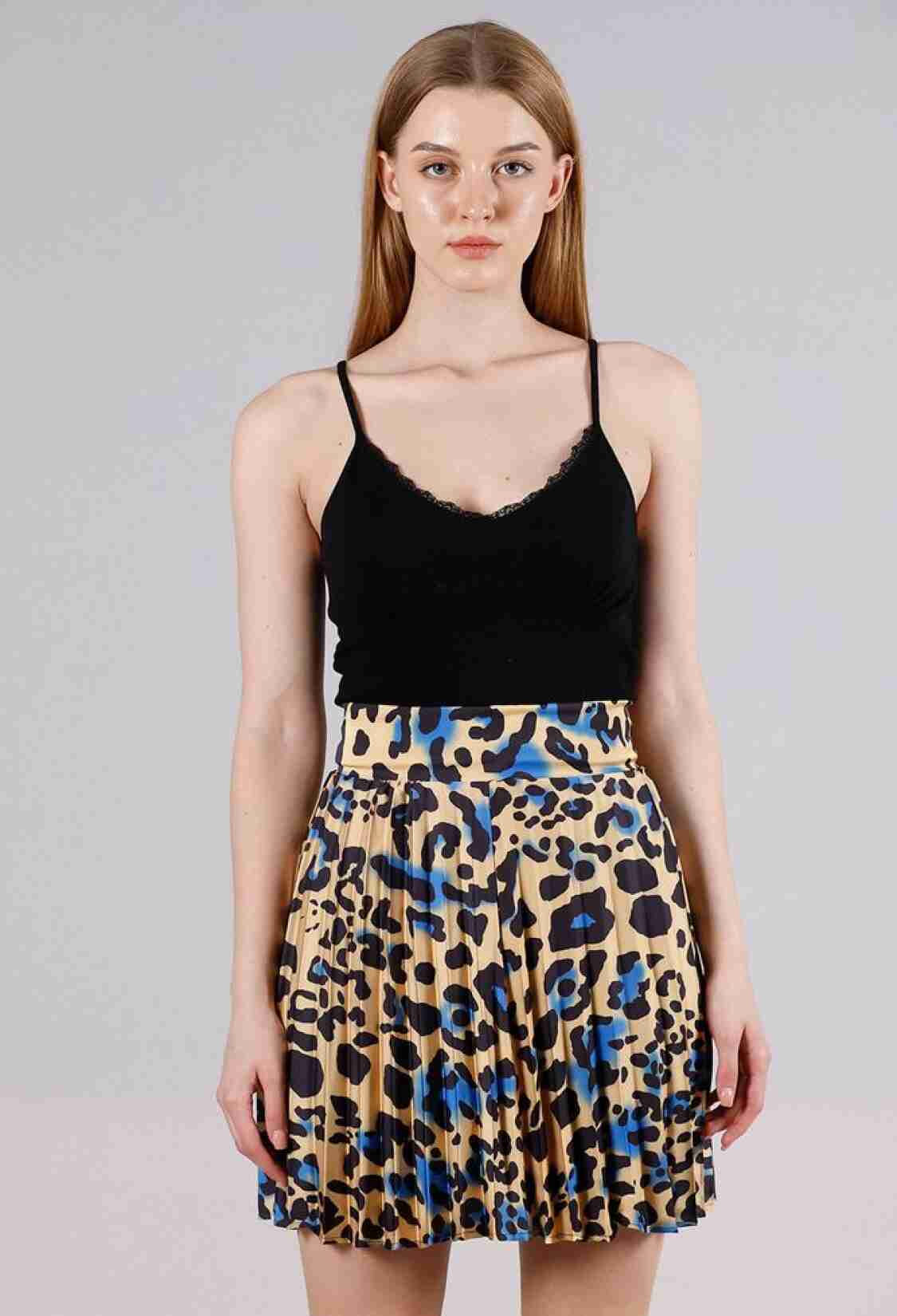 LeopardPleated Satin Above Knee Skirt - Brand: Topshow - Women & Kids, Baby Clothes Wholesale - TheBS Women