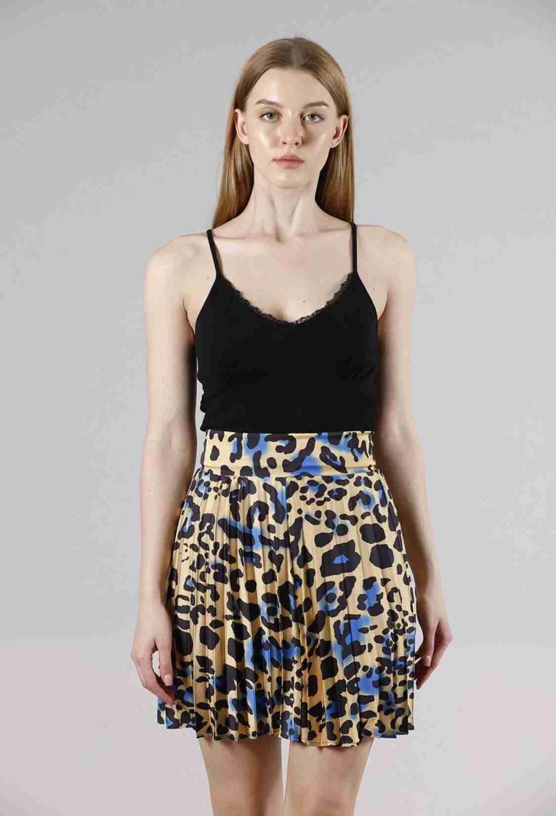 LeopardPleated Satin Above Knee Skirt - Brand: Topshow - Women & Kids, Baby Clothes Wholesale - TheBS Women