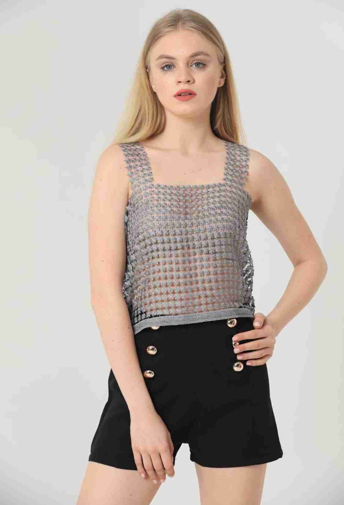 Gray Glitter Laser Cut Glitter Mesh Undershirt - Brand: Topshow - Women & Kids, Baby Clothes Wholesale - TheBS Women