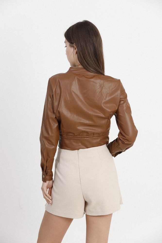 Leather Coat – Tan – Brand: Topshow – Women & Kids, Baby Clothes Wholesale – TheBS Women