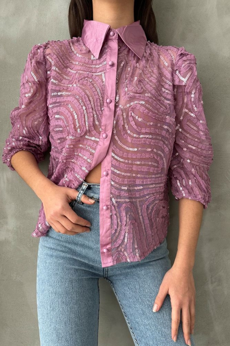 Sequin Embroidered Tulle Shirt - Brand: Topshow - Women & Kids, Baby Clothes Wholesale - TheBS Women