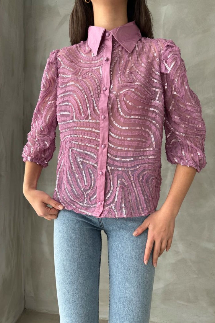 Sequin Embroidered Tulle Shirt - Brand: Topshow - Women & Kids, Baby Clothes Wholesale - TheBS Women