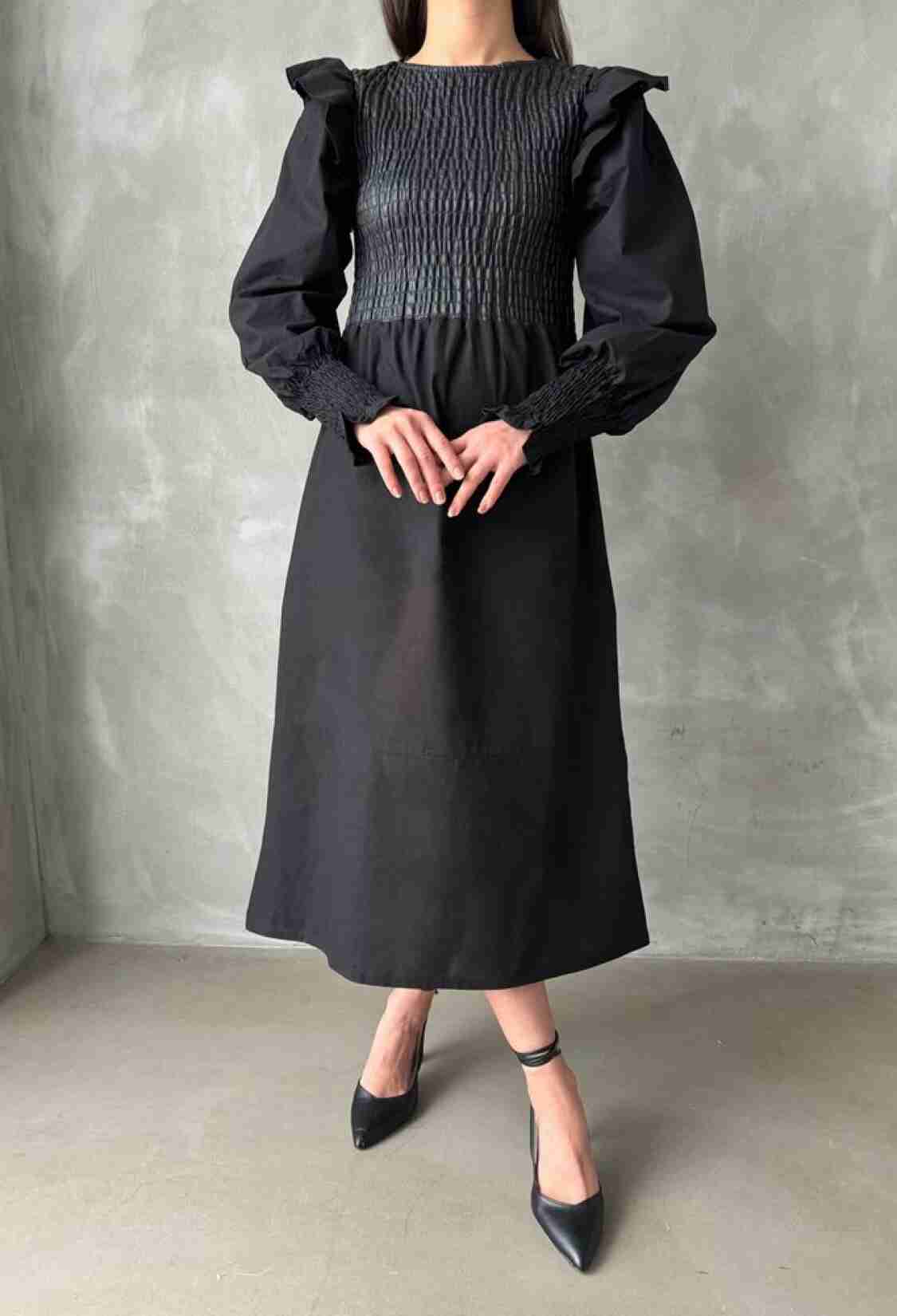 Black Size Leather Sleeve Skirt Poplin Dress - Brand: Topshow - Women & Kids, Baby Clothes Wholesale - TheBS Women