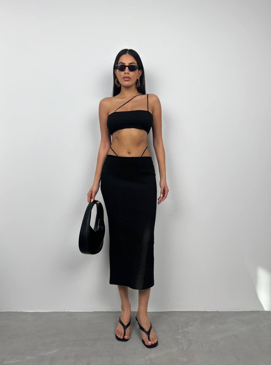 Textured Maxi Skirt With Rope Detail - Brand: Black Fashion - Women & Kids, Baby Clothes Wholesale - TheBS Women