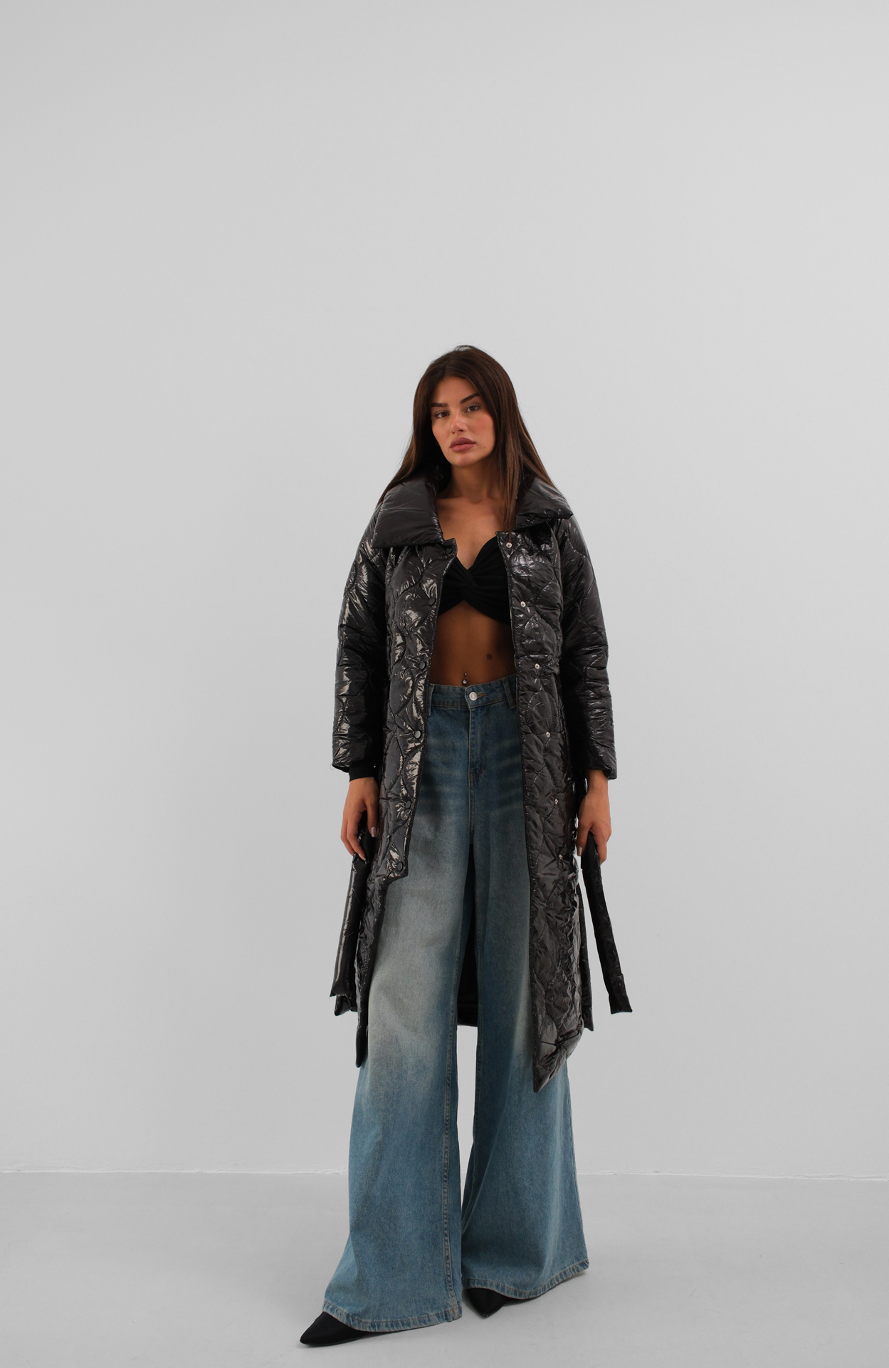 Belted Patent Leather Puffer Maxi Coat - Brand: Black Fashion - Women & Kids, Baby Clothes Wholesale - TheBS Women