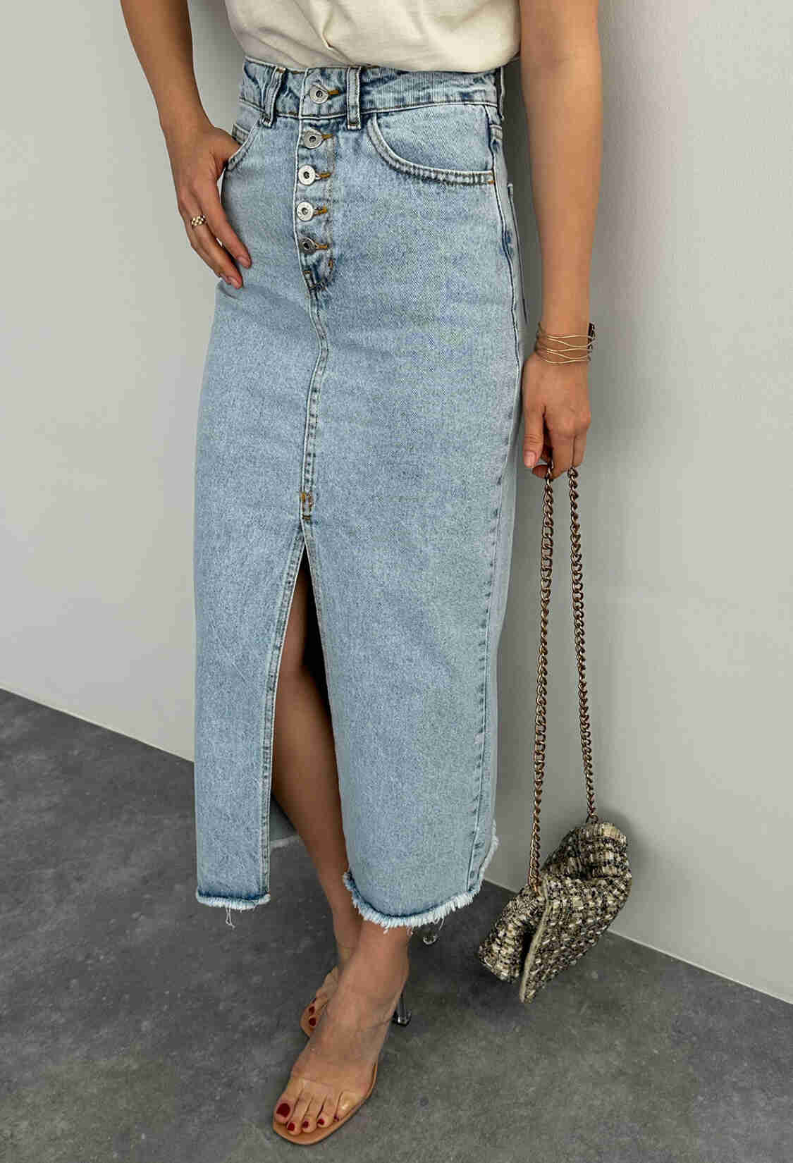 Mid Slit Denim Skirt - Blue - Brand: Ilia - Women & Kids, Baby Clothes Wholesale - TheBS Women