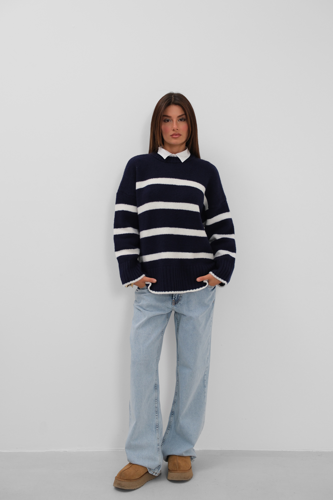 Crew Neck Striped Knitted Sweater - Brand: Black Fashion - Women & Kids, Baby Clothes Wholesale - TheBS Women