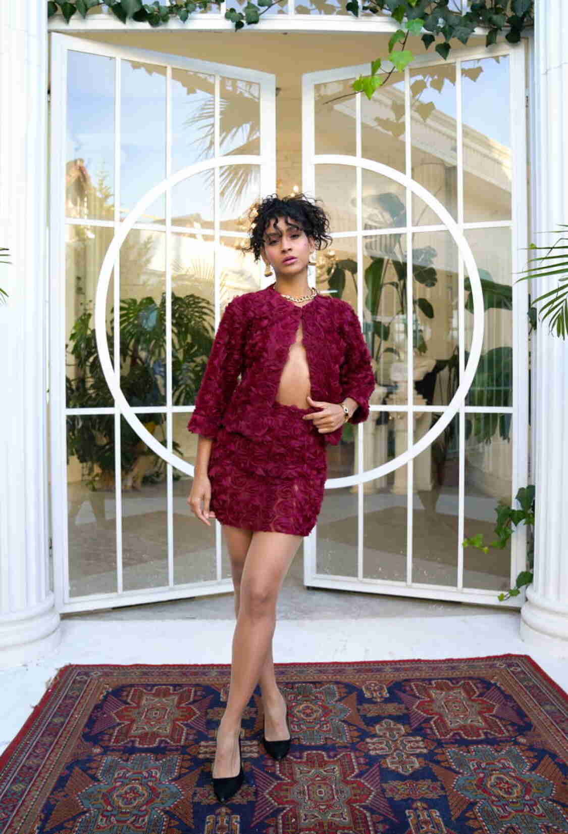Burgundy Rose Patterned Tulle Wholesale Skirt - Brand: Topshow - Women & Kids, Baby Clothes Wholesale - TheBS Women