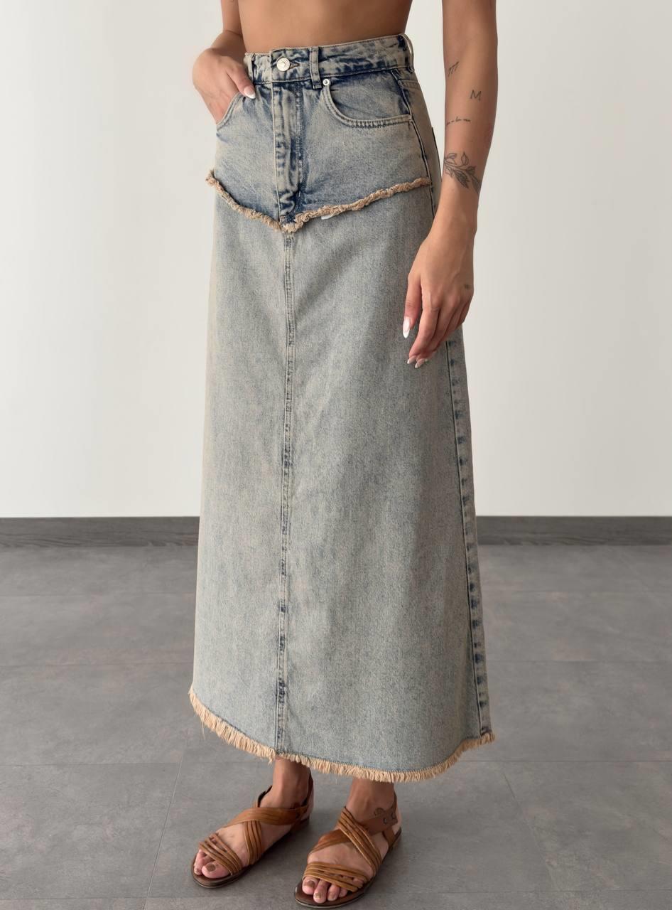 Dirty Stitch Detailed Wrist LengthTint Denim Skirt - Brand: LACARINO - Women & Kids, Baby Clothes Wholesale - TheBS Women
