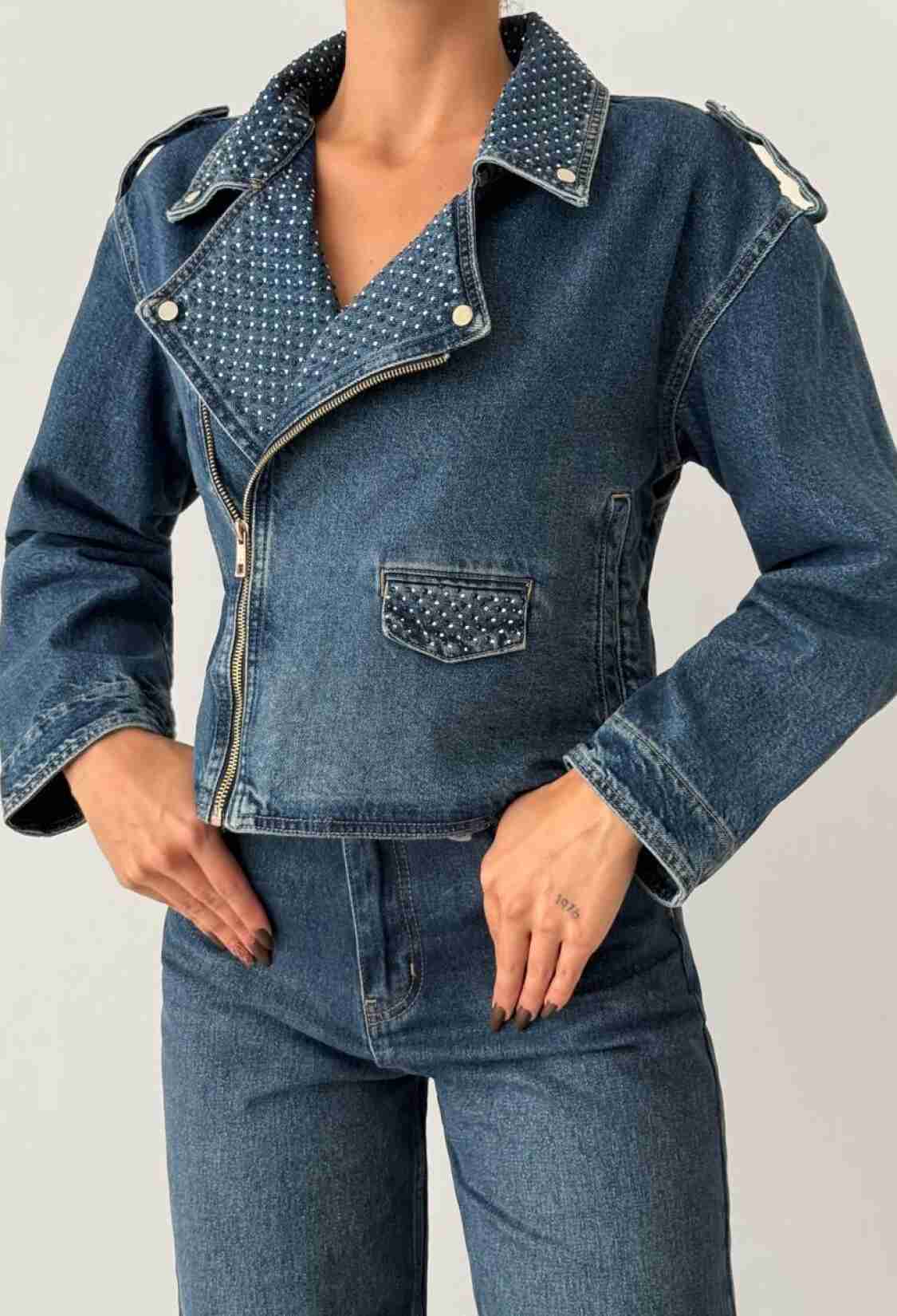 Stone DetailedDenim Jacket - Brand: LACARINO - Women & Kids, Baby Clothes Wholesale - TheBS Women