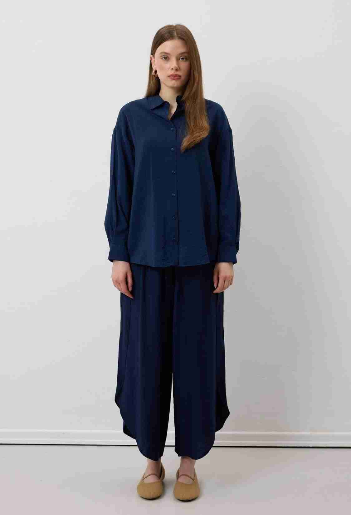 Elastic Waist Slit Pants Navy - Brand: Levure - Women & Kids, Baby Clothes Wholesale - TheBS Women