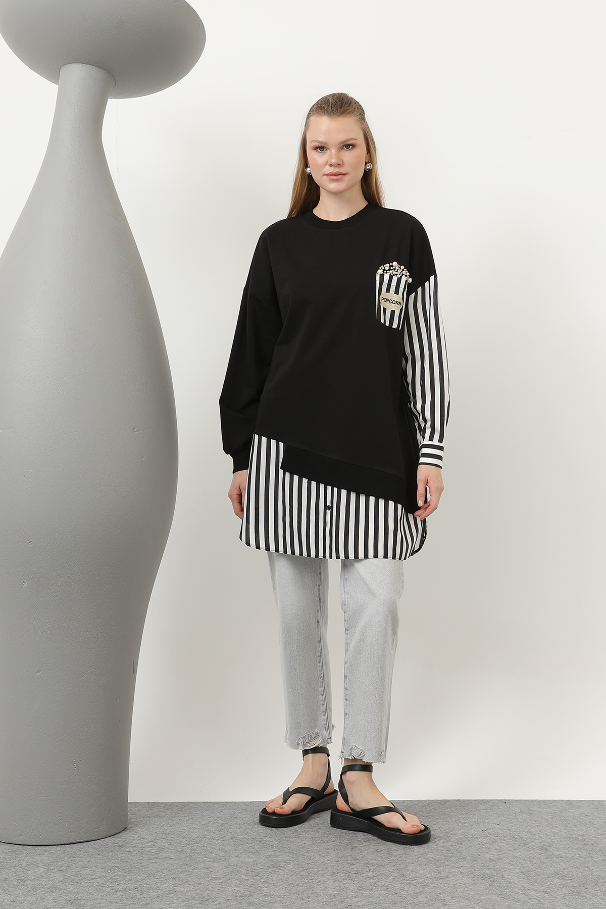 Women's Front Pop Corn Printed And Beaded Embroidered Line Garnish Tunic - Brand: Puane - Women & Kids, Baby Clothes Wholesale - TheBS Women