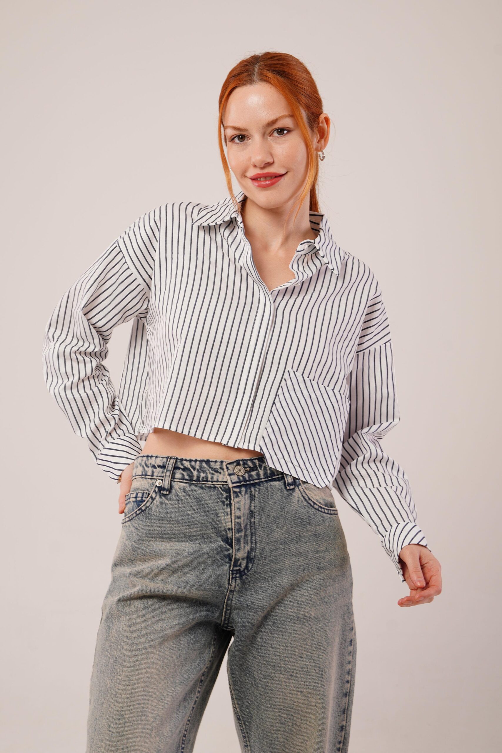 Crop PatternWholesale Shirt With Pockets And Stripes - Brand: Lustrin - Women & Kids, Baby Clothes Wholesale - TheBS Women