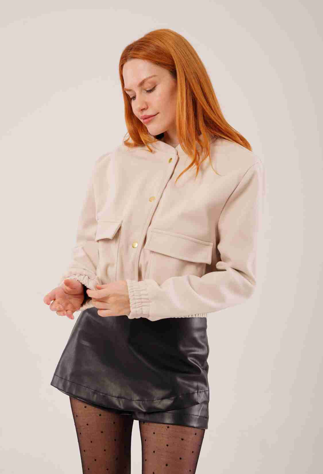 Gold Buttoned Cashmere WholesaleBomber Jacket - Brand: Lustrin - Women & Kids, Baby Clothes Wholesale - TheBS Women