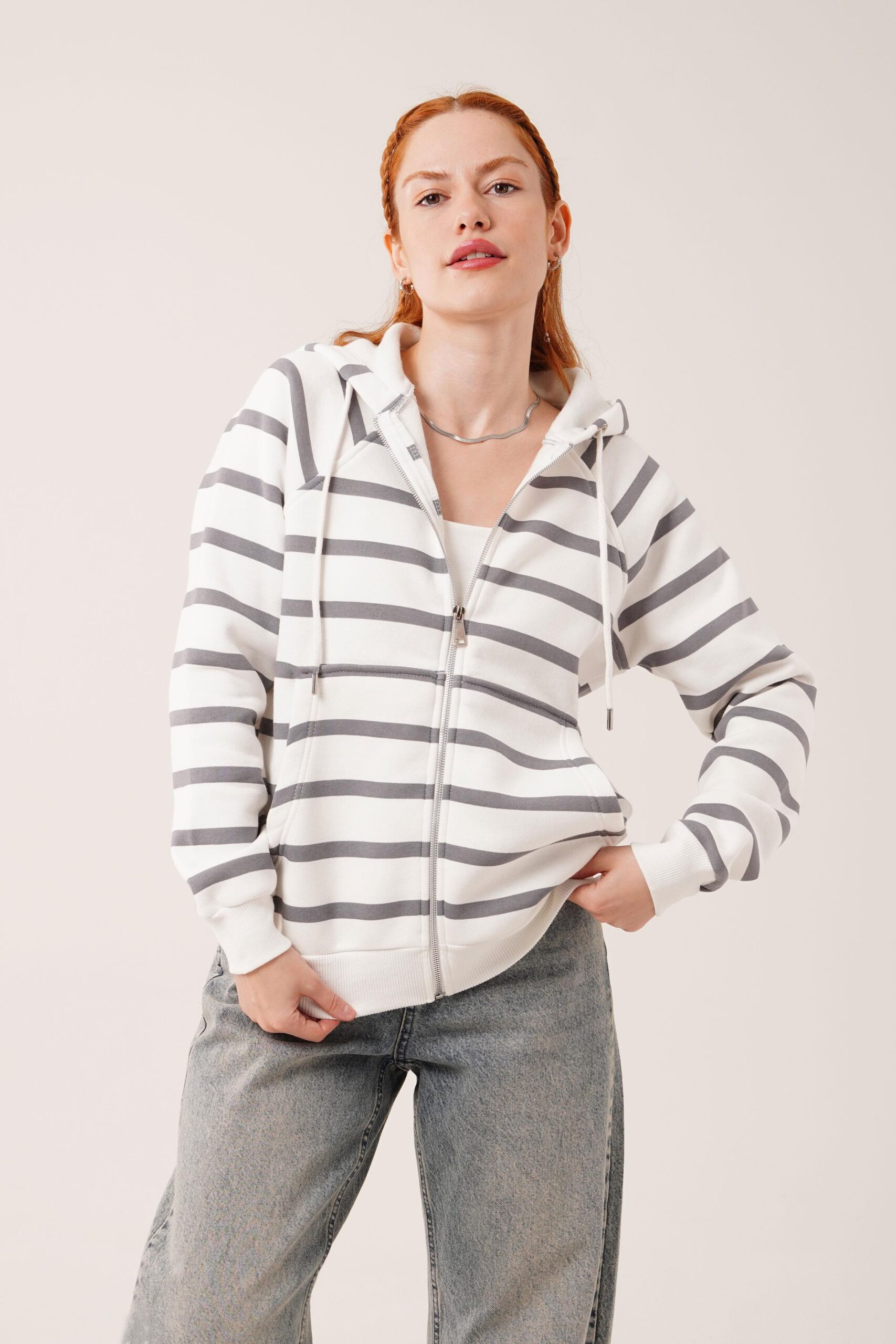 Striped Two Thread Hooded Wholesale Sweatshirt - Brand: Lustrin - Women & Kids, Baby Clothes Wholesale - TheBS Women