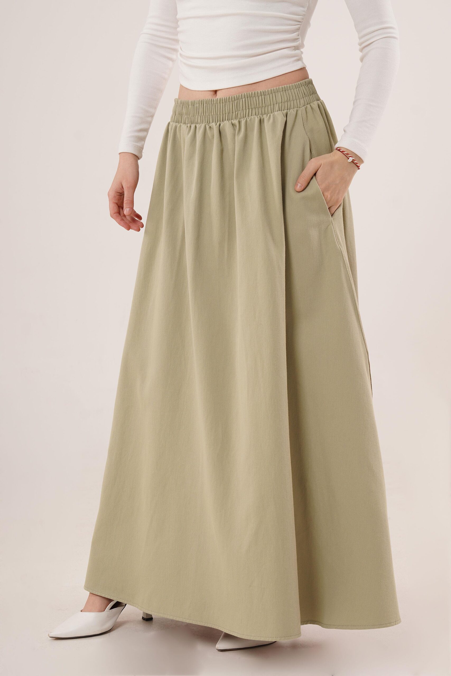 Elastic Waist Pocket Detailed LongWholesale Skirt - Brand: Lustrin - Women & Kids, Baby Clothes Wholesale - TheBS Women