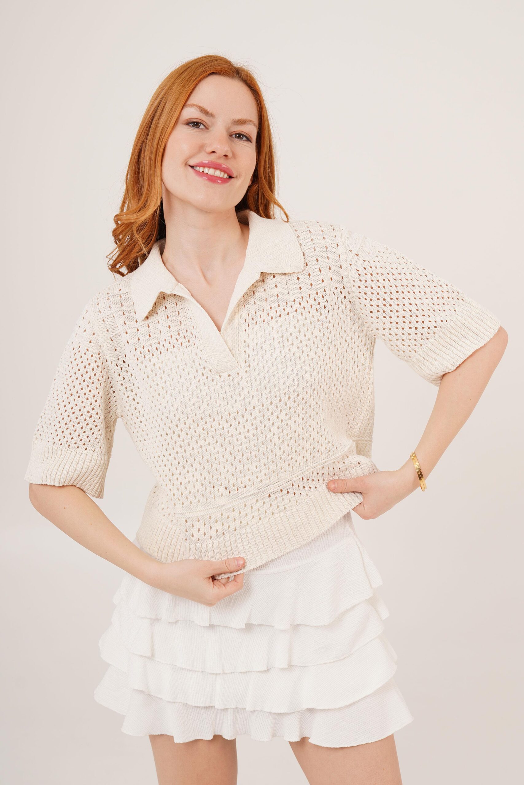 Polo Neck OpenworkWholesale Blouse - Brand: Lustrin - Women & Kids, Baby Clothes Wholesale - TheBS Women