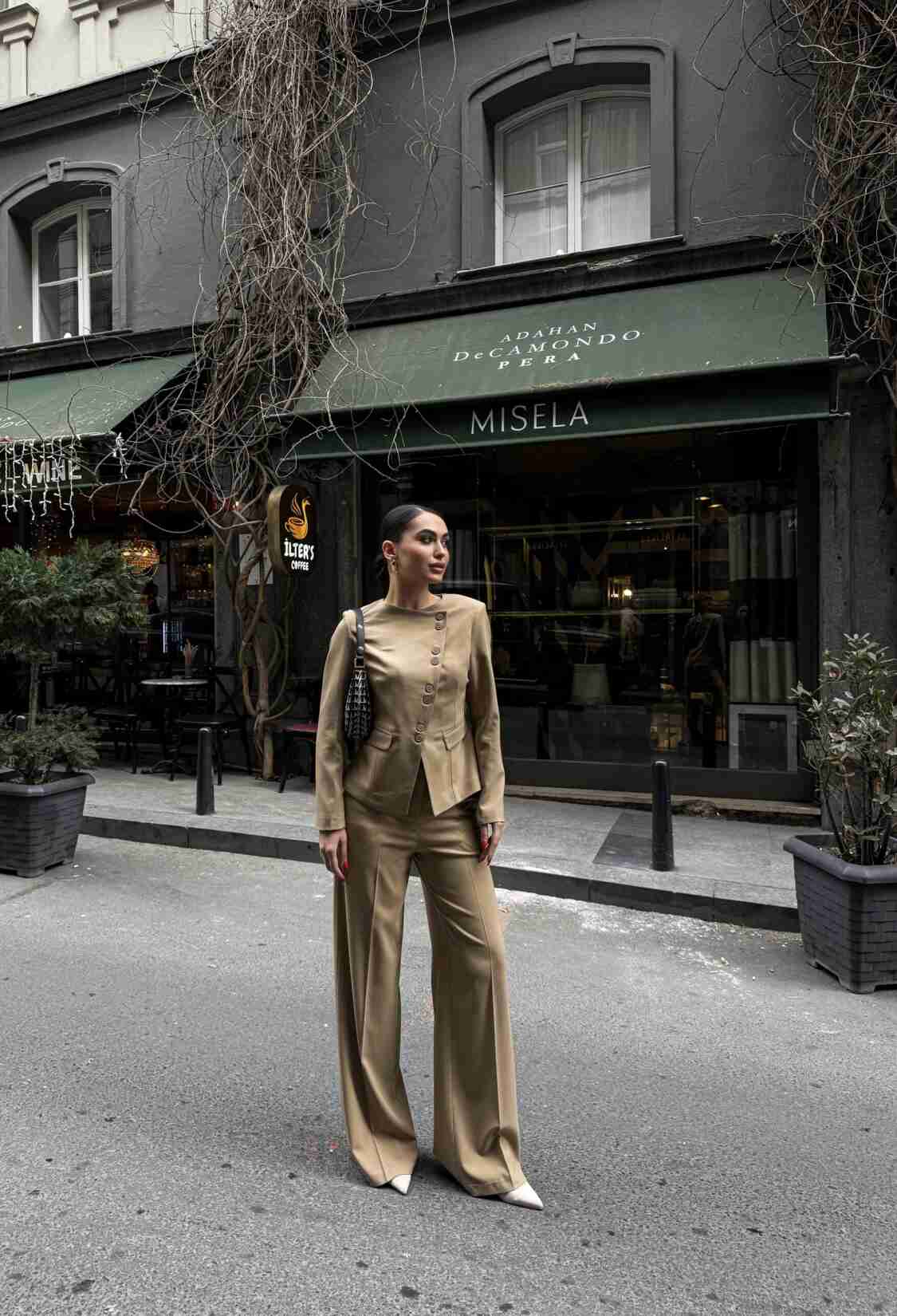 Asymmetric Buttoned Wadded Jacket Trousers Suit - Brand: Ouz Fashion - Women & Kids, Baby Clothes Wholesale - TheBS Women