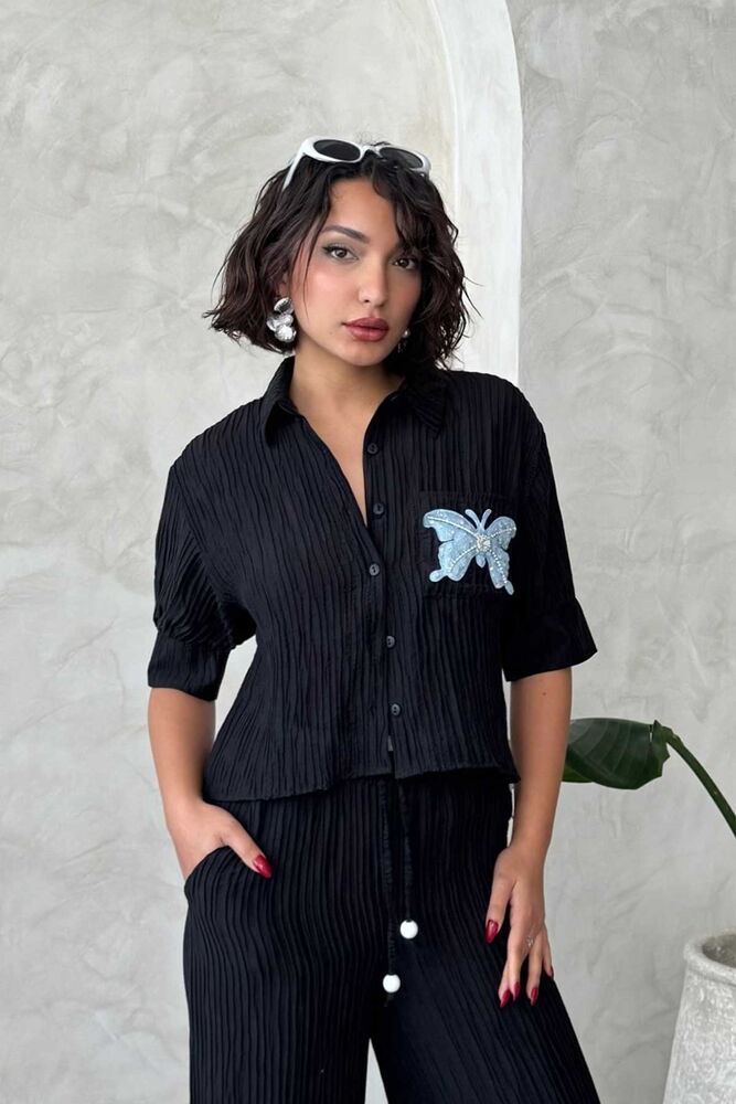 Butterfly Detailed Pleated Shirt - Brand: Topshow - Women & Kids, Baby Clothes Wholesale - TheBS Women