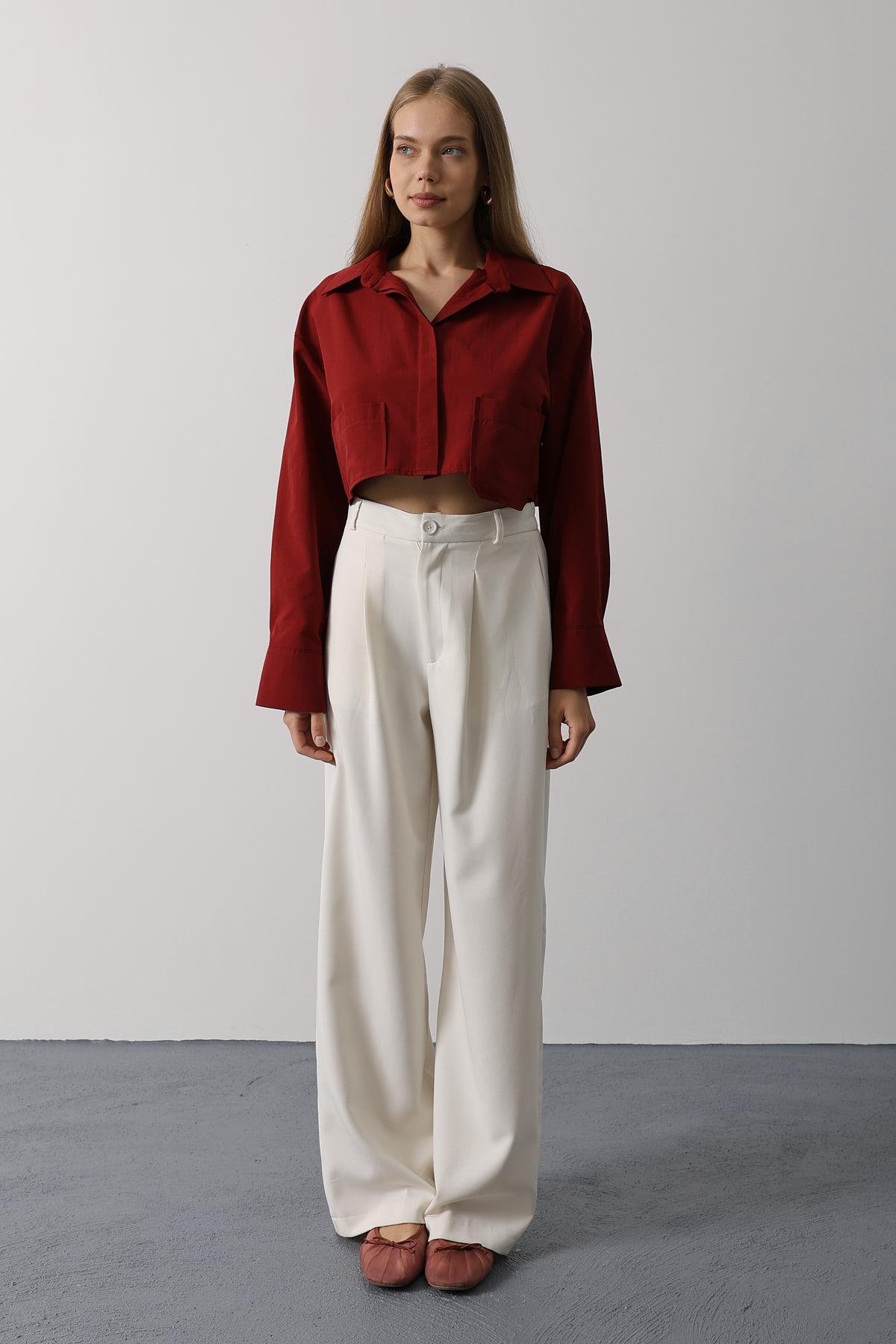 Short Size Double Pocket Shirt - Burgundy - Brand: Reyon - Women & Kids, Baby Clothes Wholesale - TheBS Women