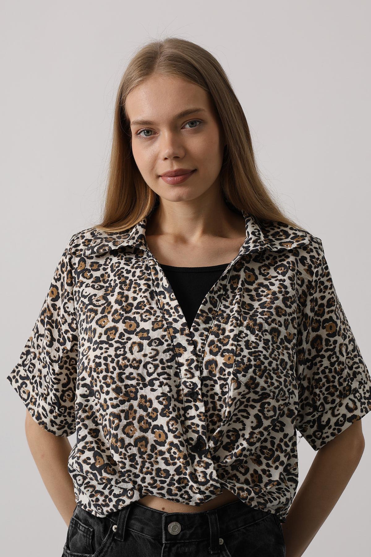 Garnished Leopard Pattern Shirt - Leopard - Brand: Reyon - Women & Kids, Baby Clothes Wholesale - TheBS Women