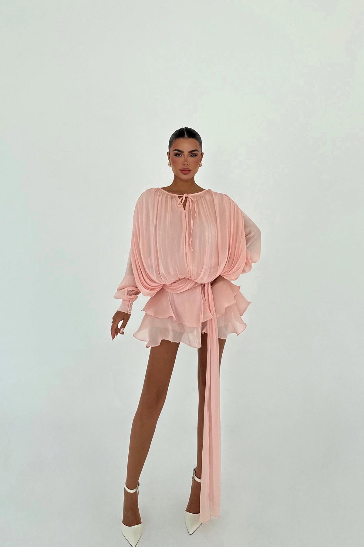 Pink Sexy Elegant Babydoll Mini Dress - Brand: EYYO ATELIER - Women & Kids, Baby Clothes Wholesale - TheBS Women