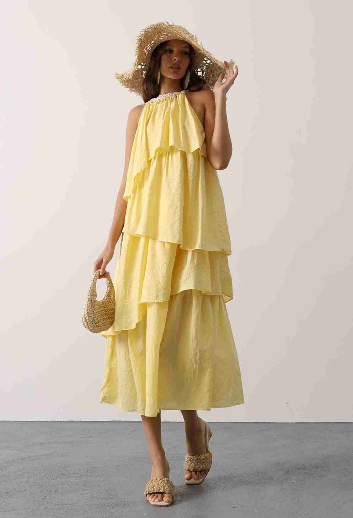 Boho A-Line Halter Neck Midi Dress - Brand: Reyon - Women & Kids, Baby Clothes Wholesale - TheBS Women