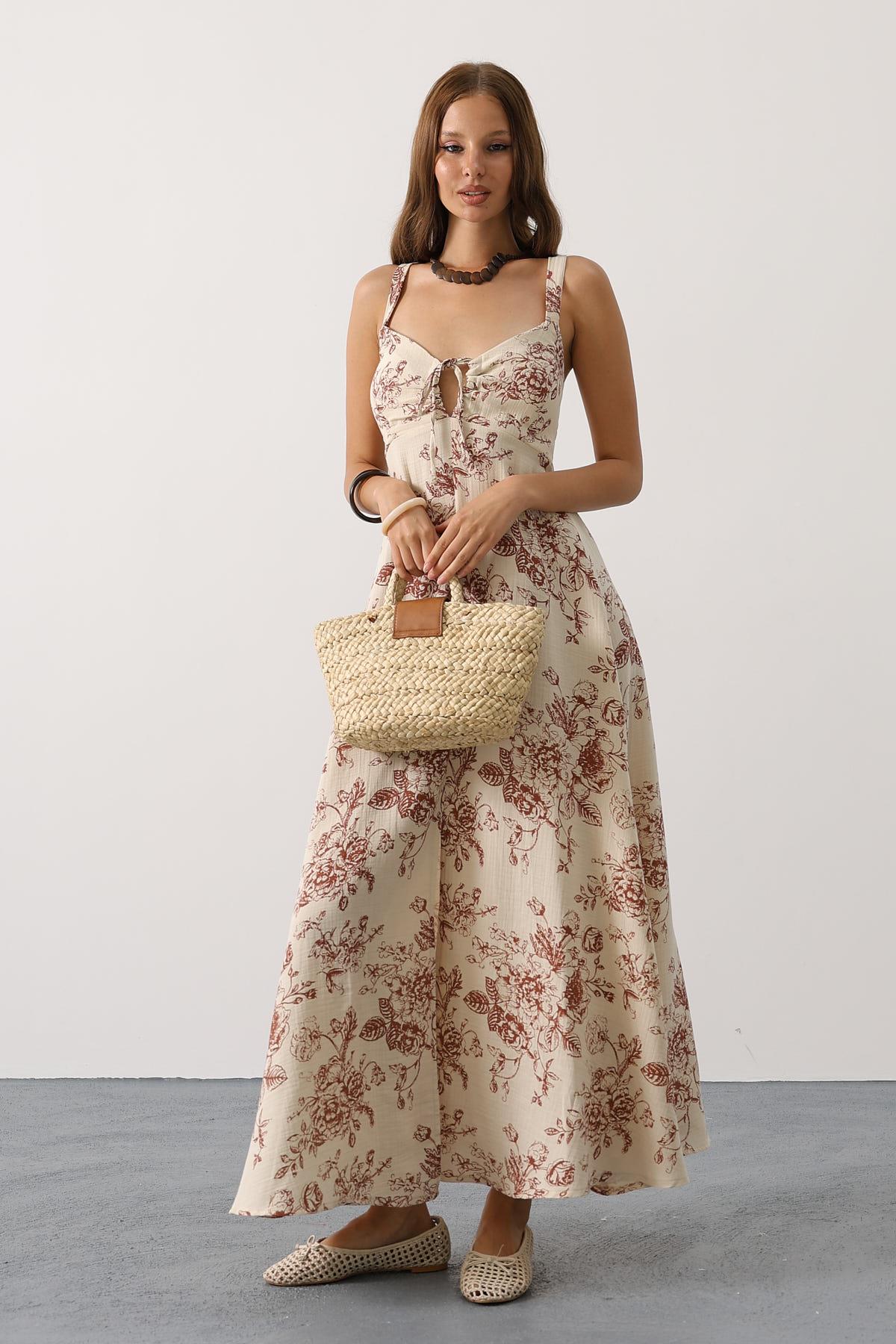 Beige Boho Slip Maxi Dress With Sweetheart Neck – Brand: Reyon – Women & Kids, Baby Clothes Wholesale – TheBS Women