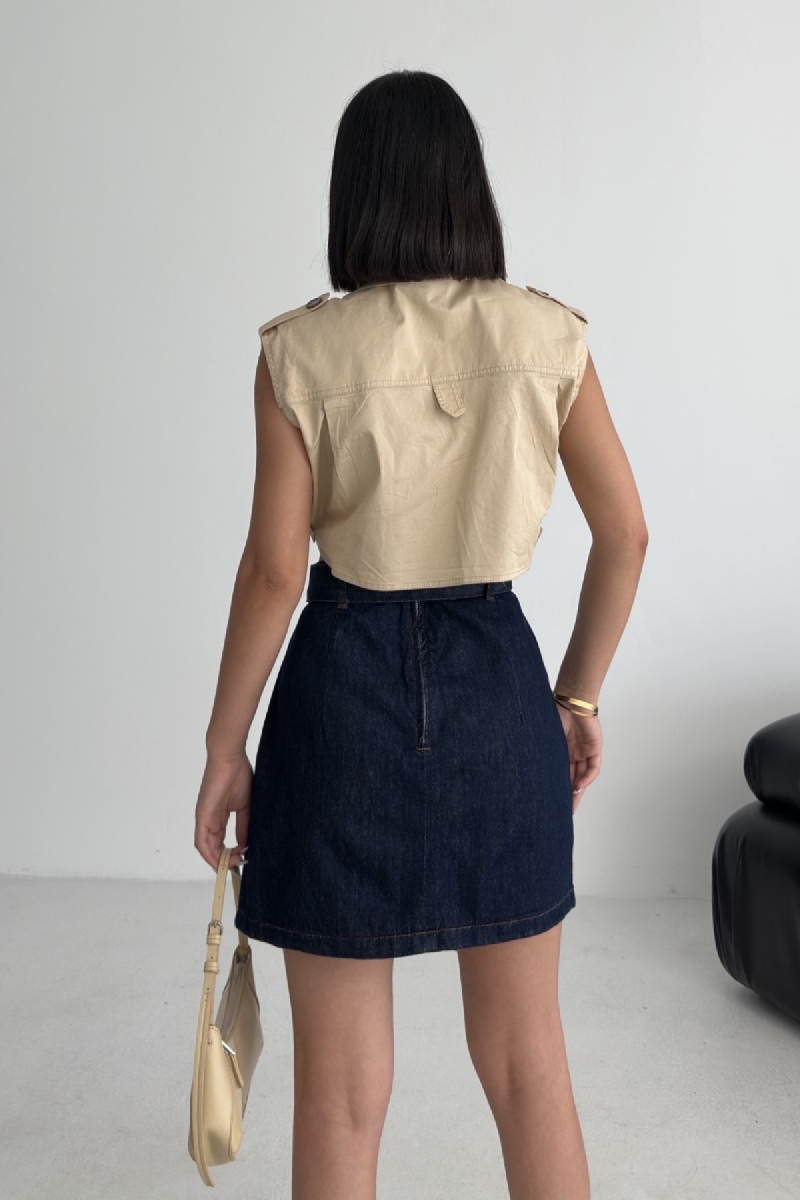 Blue Asymmetrical Mini Skirt With Buttoned Closure – Brand: XLove – Women & Kids, Baby Clothes Wholesale – TheBS Women