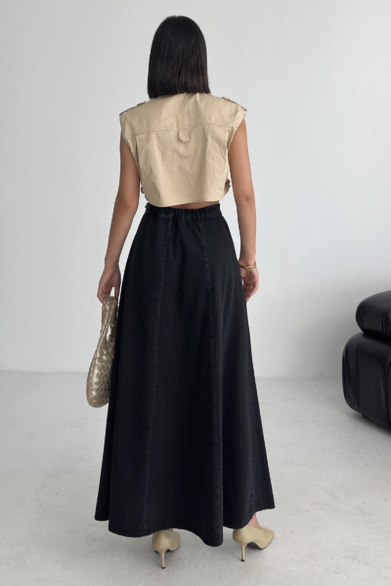 Black Flared Maxi Skirt With Mid Waist Pull On Closure – Brand: XLove – Women & Kids, Baby Clothes Wholesale – TheBS Women