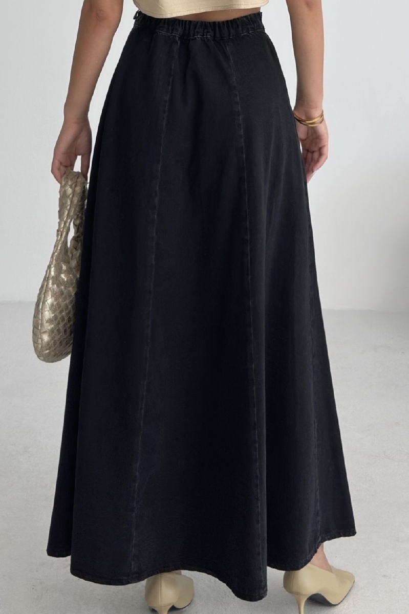 Black Flared Maxi Skirt With Mid Waist Pull On Closure – Brand: XLove – Women & Kids, Baby Clothes Wholesale – TheBS Women