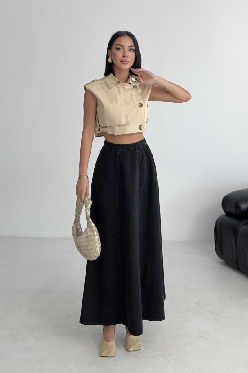Black Flared Maxi Skirt With Mid Waist Pull On Closure - Brand: XLove - Women & Kids, Baby Clothes Wholesale - TheBS Women