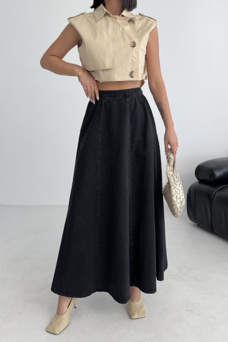 Black Flared Maxi Skirt With Mid Waist Pull On Closure – Brand: XLove – Women & Kids, Baby Clothes Wholesale – TheBS Women