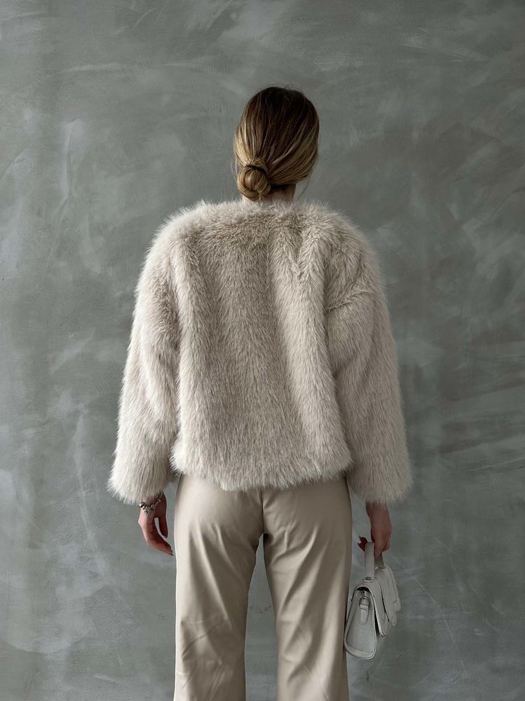 Beige Elegant Fur Jacket With Round Collar – Brand: Topshow – Women & Kids, Baby Clothes Wholesale – TheBS Women