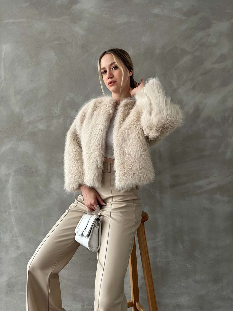 Beige Elegant Fur Jacket With Round Collar – Brand: Topshow – Women & Kids, Baby Clothes Wholesale – TheBS Women