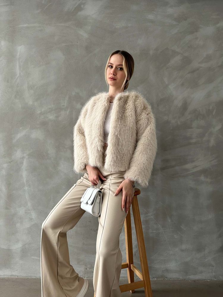 Beige Elegant Fur Jacket With Round Collar – Brand: Topshow – Women & Kids, Baby Clothes Wholesale – TheBS Women