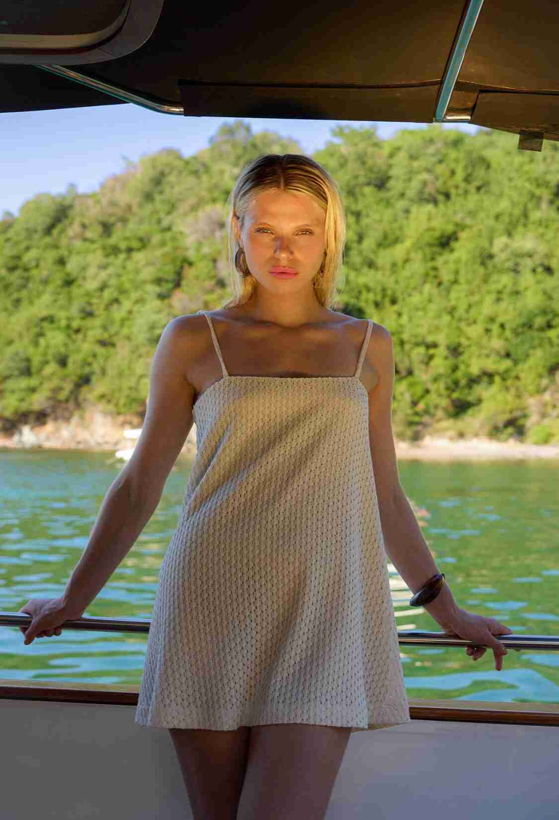 Beige Slip Dress With Square Neck And Cap Sleeves - Brand: Juste - Women & Kids, Baby Clothes Wholesale - TheBS Women