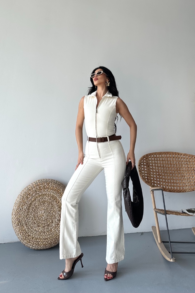 Beige Tailored Slim Fit Jumpsuit With Cap Sleeves - Brand: XLove - Women & Kids, Baby Clothes Wholesale - TheBS Women