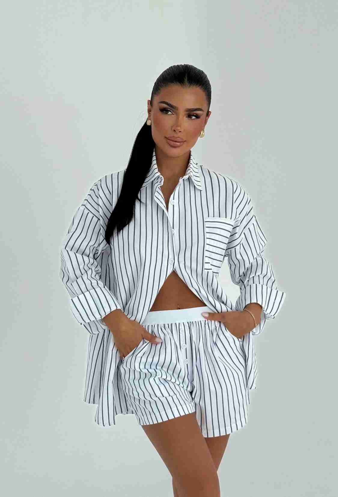 White Striped Oversized Fit Set - Brand: EYYO ATELIER - Women & Kids, Baby Clothes Wholesale - TheBS Women