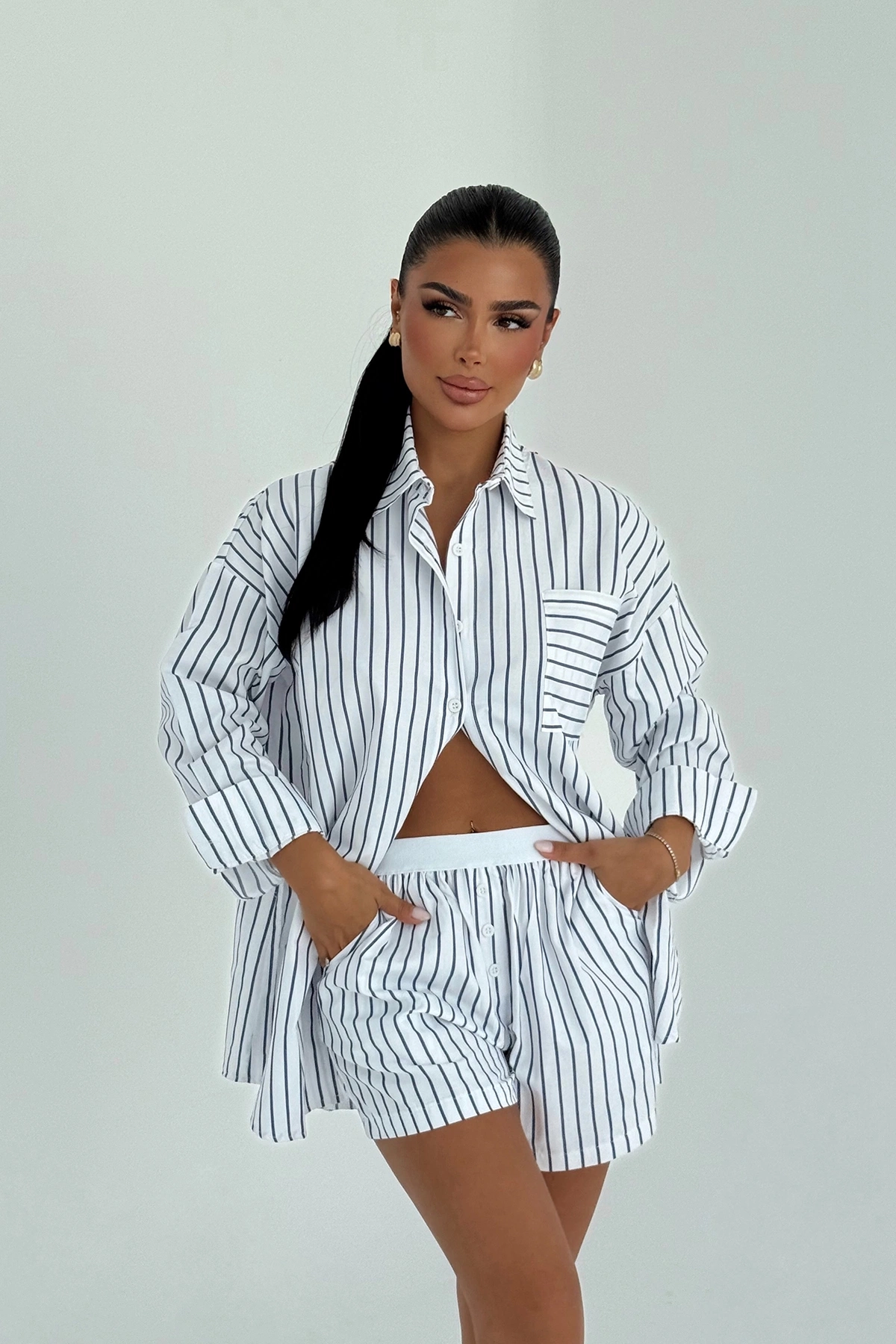 White Striped Oversized Fit Set - Brand: EYYO ATELIER - Women & Kids, Baby Clothes Wholesale - TheBS Women