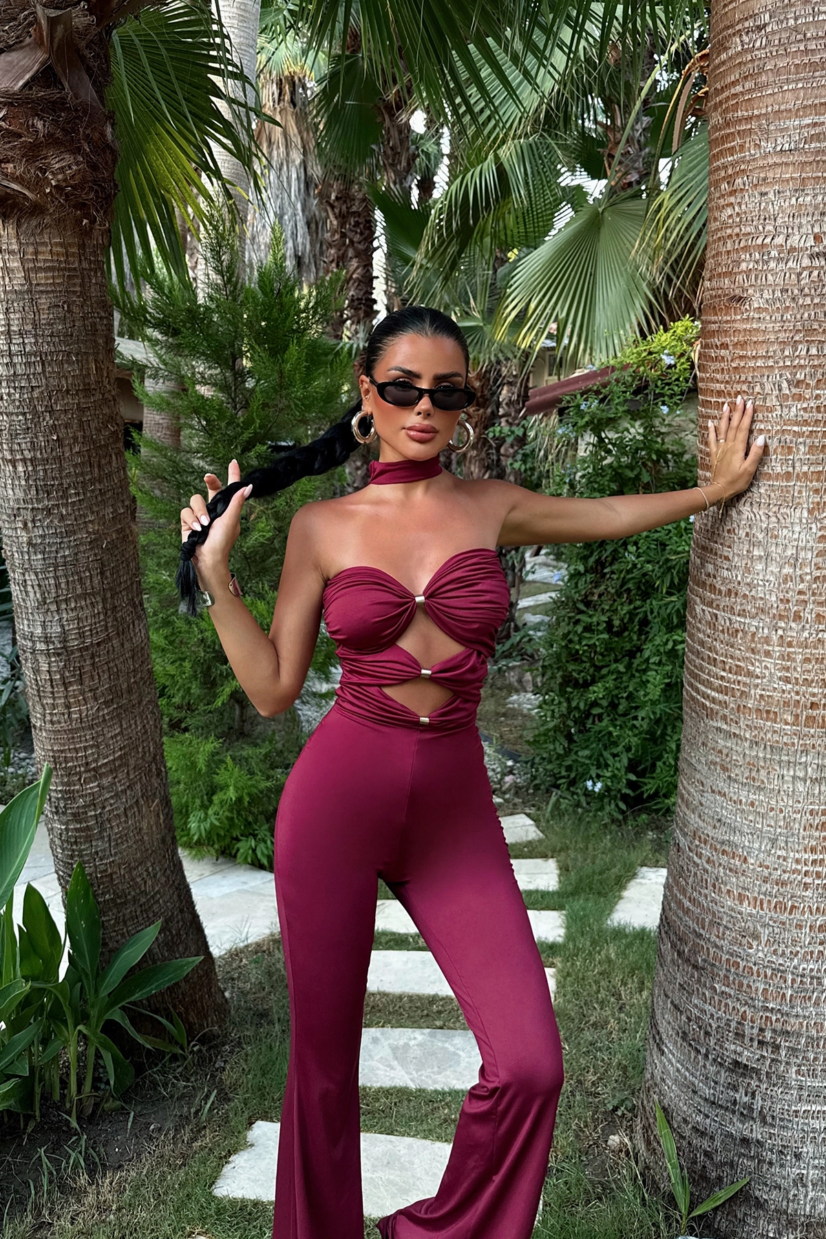 Sexy Claret Red Jumpsuit With Strapless Neckline - Brand: EYYO ATELIER - Women & Kids, Baby Clothes Wholesale - TheBS Women