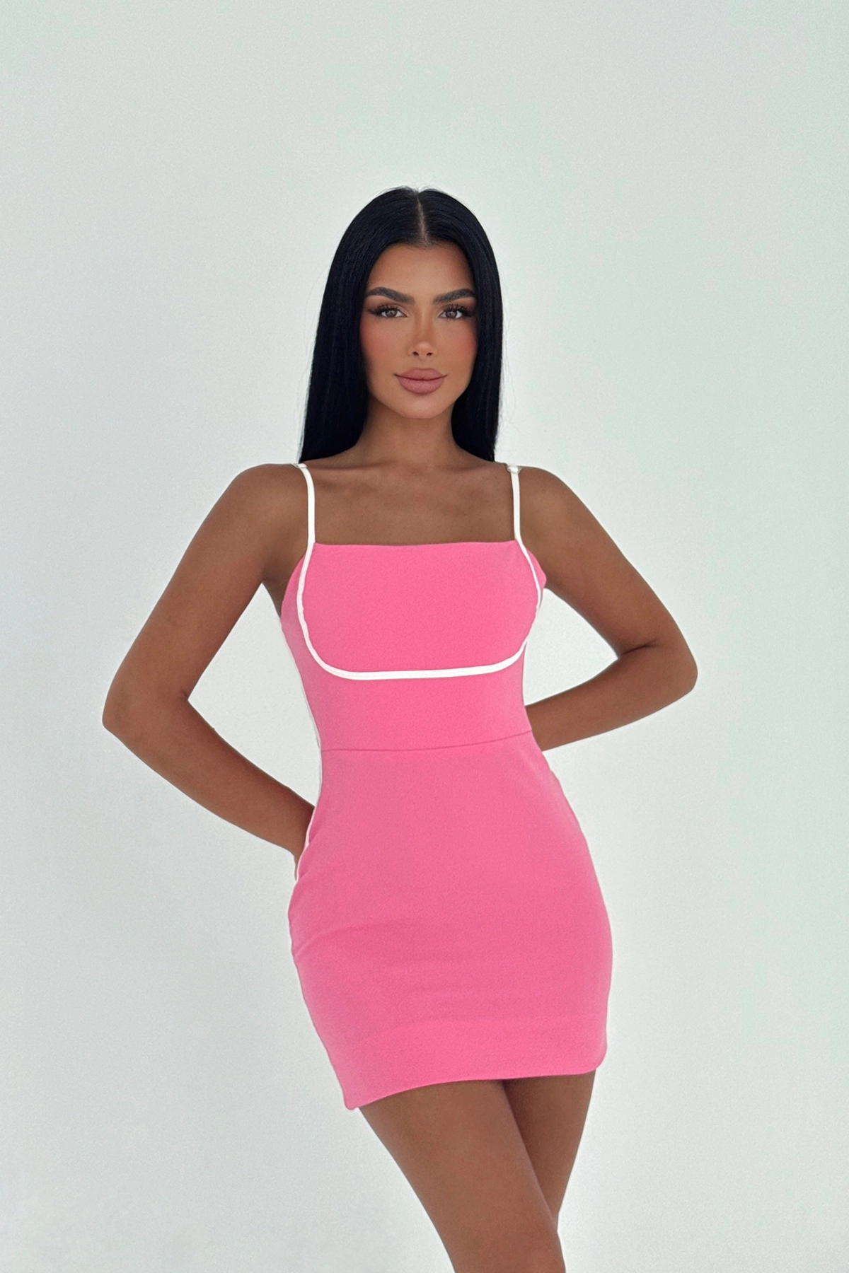 Pink Sleeveless Square Neck Bodycon Mini Dress - Brand: EYYO ATELIER - Women & Kids, Baby Clothes Wholesale - TheBS Women